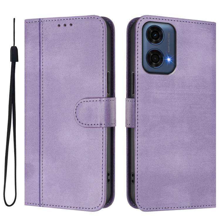 For Motorola Moto G24 Power 4G India Line Splicing Buckle Retro Leather Phone Case(Purple)