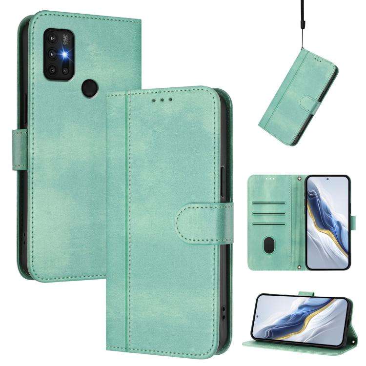 For Motorola Moto G30 / G20 / G10 Line Splicing Buckle Retro Leather Phone Case(Mint)