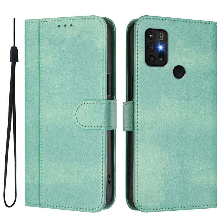 For Motorola Moto G30 / G20 / G10 Line Splicing Buckle Retro Leather Phone Case(Mint)