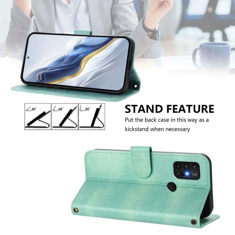 For Motorola Moto G30 / G20 / G10 Line Splicing Buckle Retro Leather Phone Case(Mint)