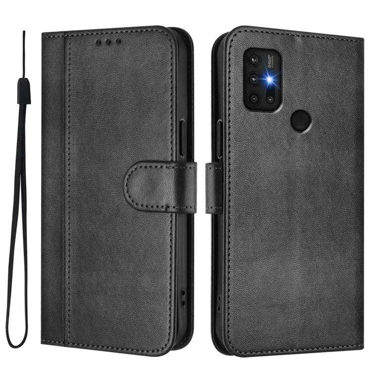 For Motorola Moto G30 / G20 / G10 Line Splicing Buckle Retro Leather Phone Case(Black)