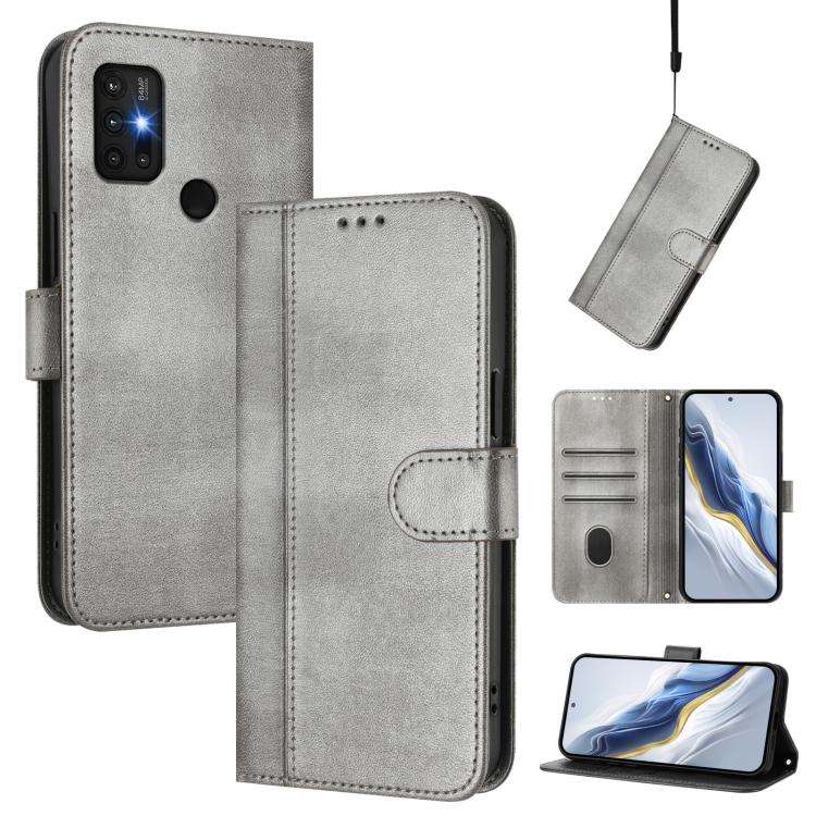 For Motorola Moto G30 / G20 / G10 Line Splicing Buckle Retro Leather Phone Case(Grey)
