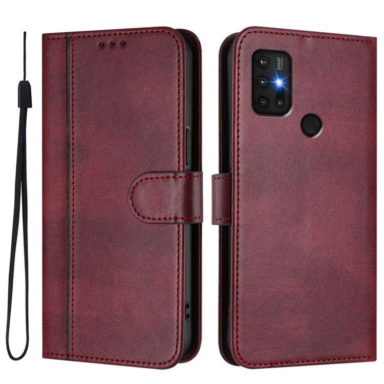 For Motorola Moto G30 / G20 / G10 Line Splicing Buckle Retro Leather Phone Case(Wine Red)