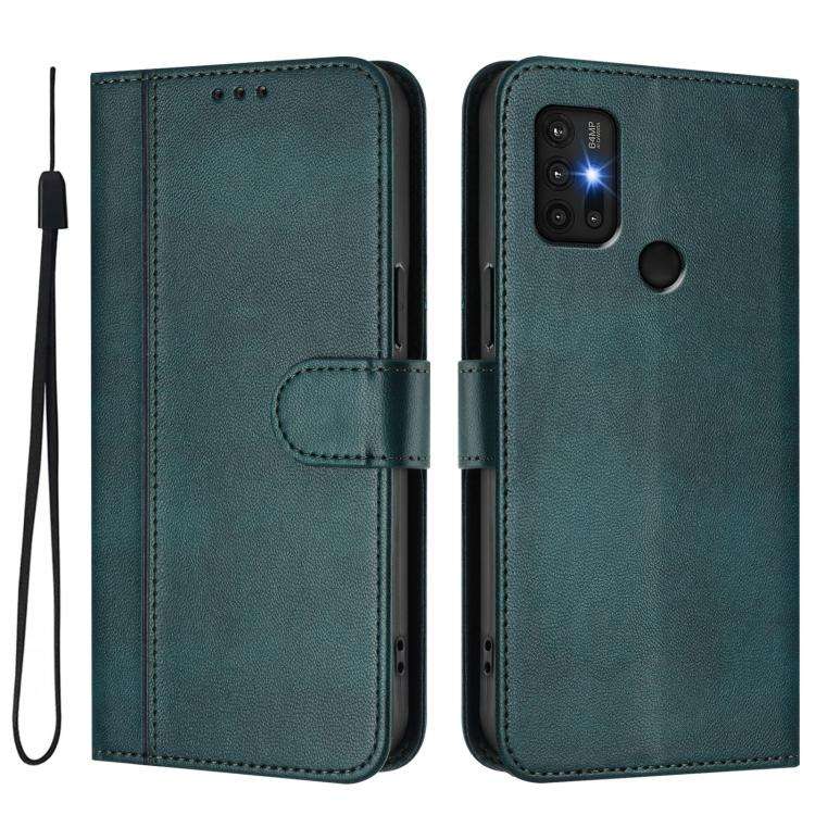 For Motorola Moto G30 / G20 / G10 Line Splicing Buckle Retro Leather Phone Case(Dark Green)