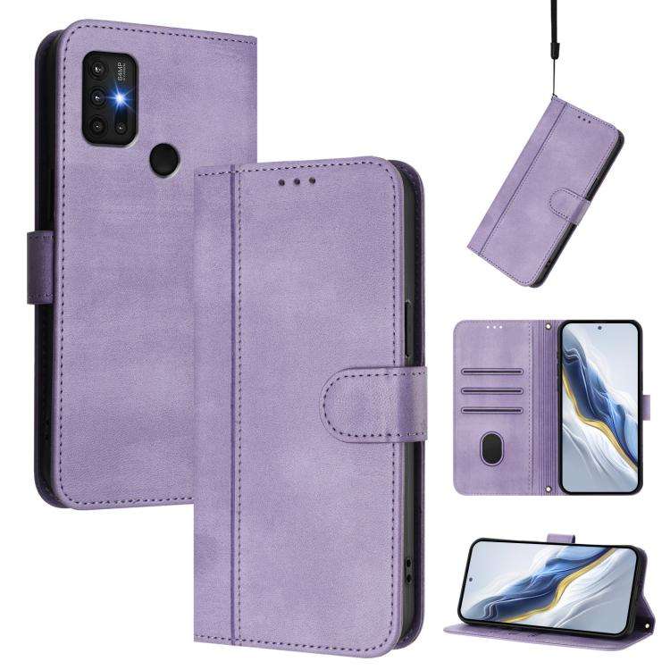 For Motorola Moto G30 / G20 / G10 Line Splicing Buckle Retro Leather Phone Case(Purple)