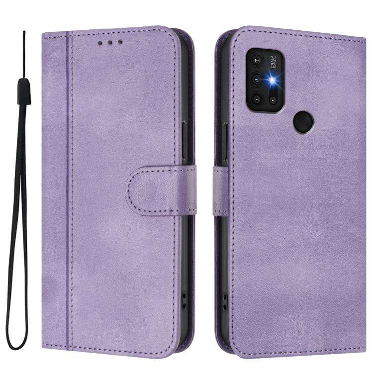 For Motorola Moto G30 / G20 / G10 Line Splicing Buckle Retro Leather Phone Case(Purple)