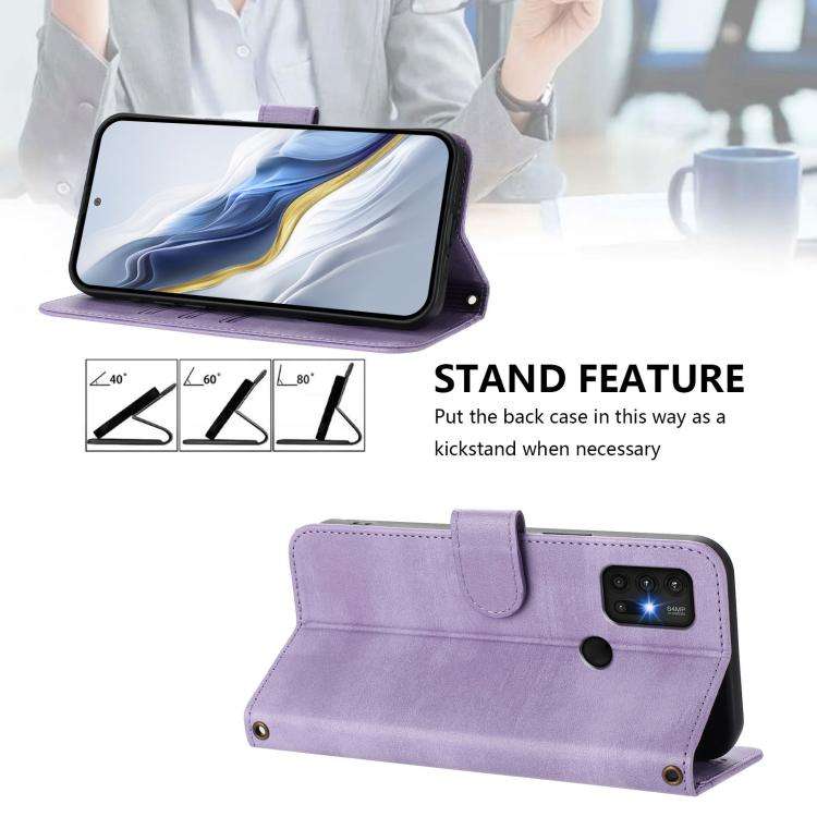 For Motorola Moto G30 / G20 / G10 Line Splicing Buckle Retro Leather Phone Case(Purple)