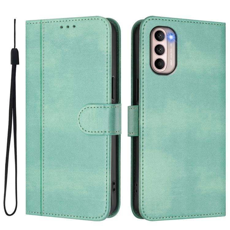 For Motorola Moto G31 4G Global / G41 4G Line Splicing Buckle Retro Leather Phone Case(Mint)