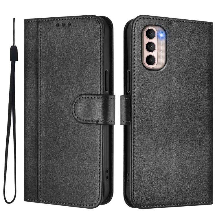For Motorola Moto G31 4G Global / G41 4G Line Splicing Buckle Retro Leather Phone Case(Black)