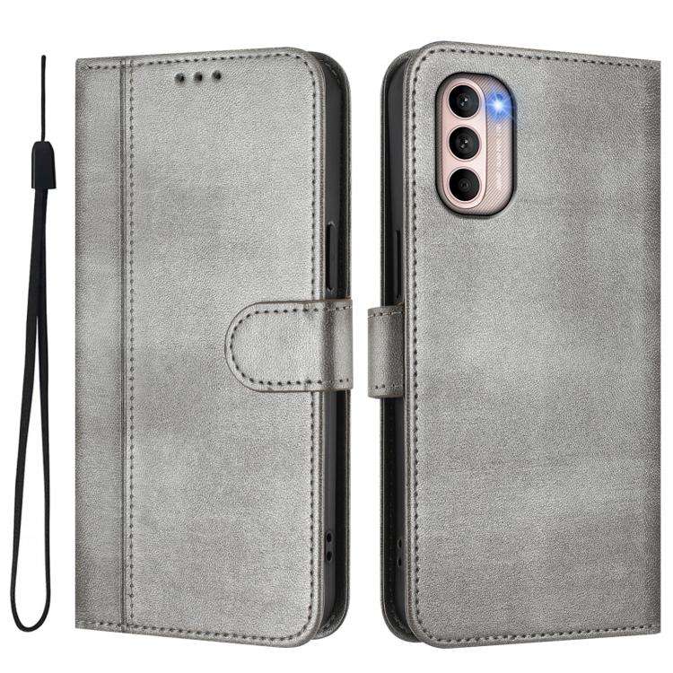 For Motorola Moto G31 4G Global / G41 4G Line Splicing Buckle Retro Leather Phone Case(Grey)
