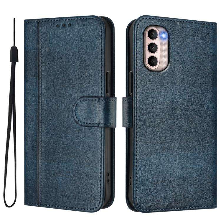 For Motorola Moto G31 4G Global / G41 4G Line Splicing Buckle Retro Leather Phone Case(Dark Blue)