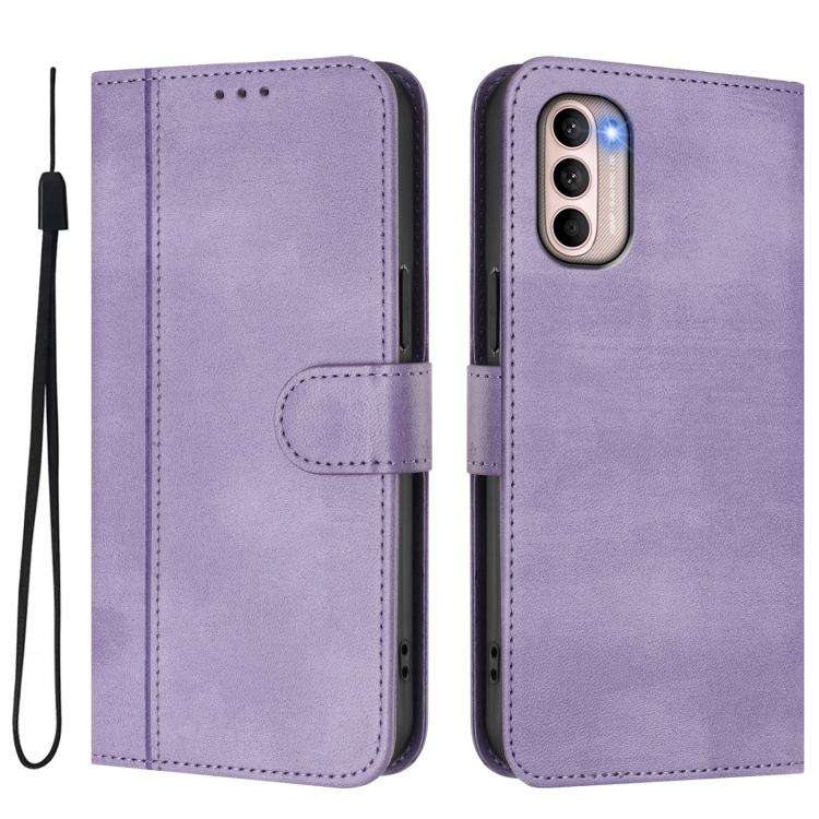 For Motorola Moto G31 4G Global / G41 4G Line Splicing Buckle Retro Leather Phone Case(Purple)