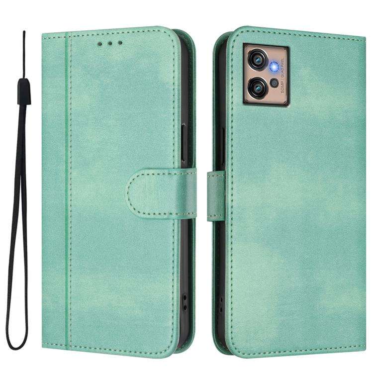 For Motorola Moto G32 Line Splicing Buckle Retro Leather Phone Case(Mint)