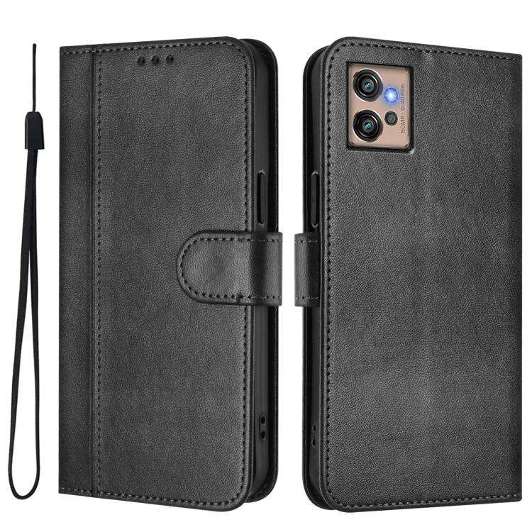 For Motorola Moto G32 Line Splicing Buckle Retro Leather Phone Case(Black)