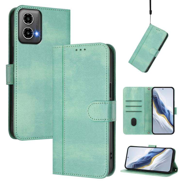 For Motorola Moto G34 5G / G45 5G Line Splicing Buckle Retro Leather Phone Case(Mint)