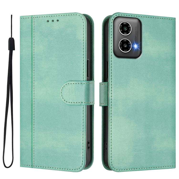 For Motorola Moto G34 5G / G45 5G Line Splicing Buckle Retro Leather Phone Case(Mint)