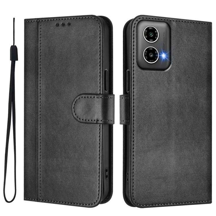 For Motorola Moto G34 5G / G45 5G Line Splicing Buckle Retro Leather Phone Case(Black)