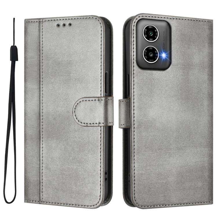 For Motorola Moto G34 5G / G45 5G Line Splicing Buckle Retro Leather Phone Case(Grey)