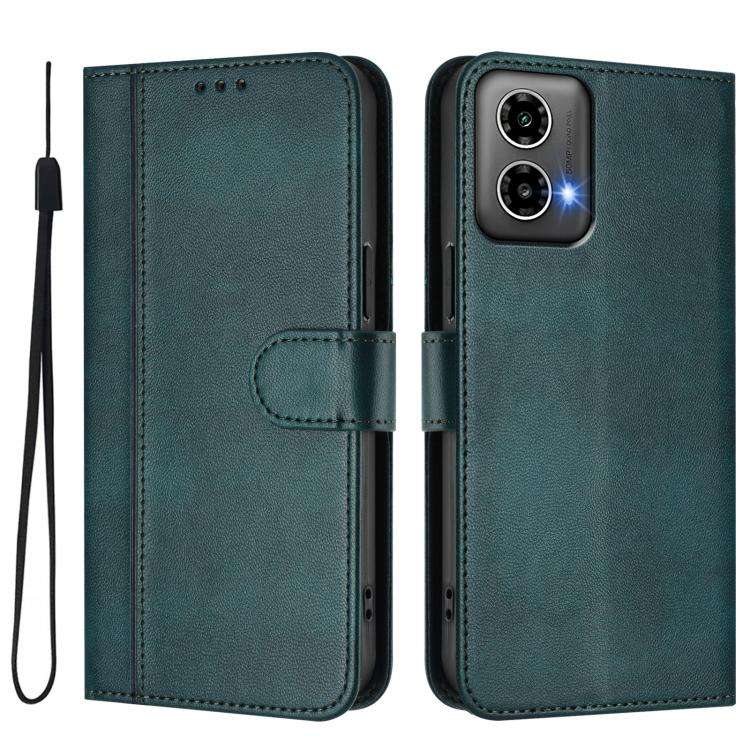 For Motorola Moto G34 5G / G45 5G Line Splicing Buckle Retro Leather Phone Case(Dark Green)