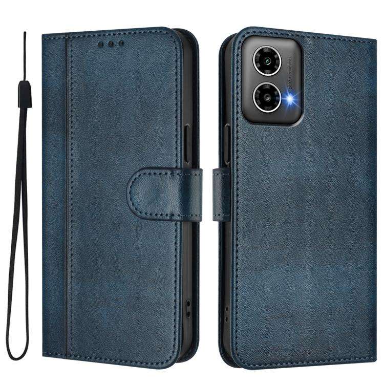 For Motorola Moto G34 5G / G45 5G Line Splicing Buckle Retro Leather Phone Case(Dark Blue)