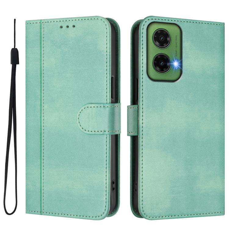 For Motorola Moto G35 5G Line Splicing Buckle Retro Leather Phone Case(Mint)