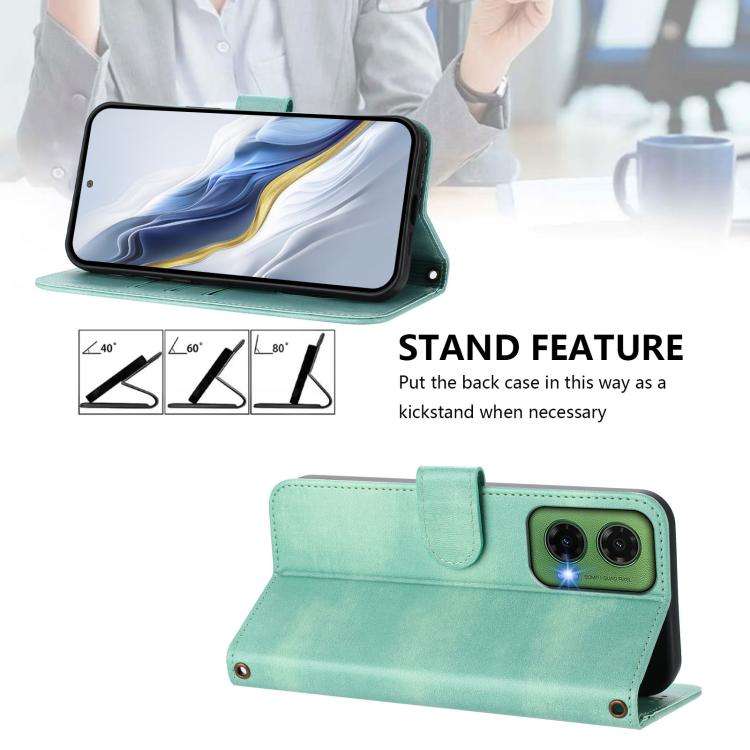 For Motorola Moto G35 5G Line Splicing Buckle Retro Leather Phone Case(Mint)