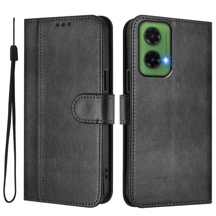 For Motorola Moto G35 5G Line Splicing Buckle Retro Leather Phone Case(Black)
