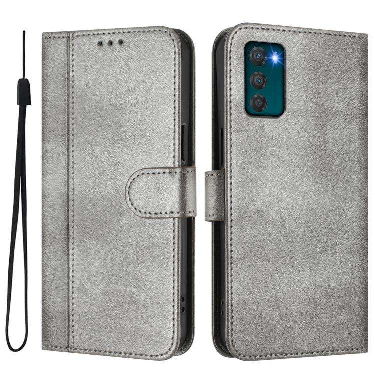 For Motorola Moto G42 4G Line Splicing Buckle Retro Leather Phone Case(Grey)