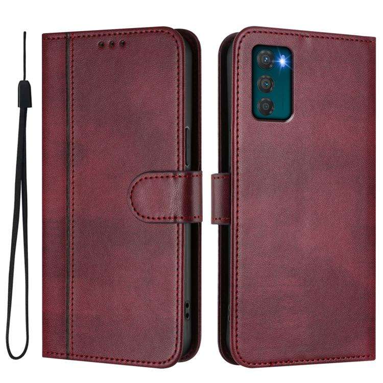For Motorola Moto G42 4G Line Splicing Buckle Retro Leather Phone Case(Wine Red)