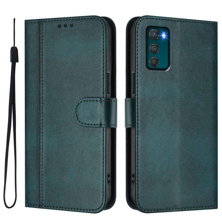 For Motorola Moto G42 4G Line Splicing Buckle Retro Leather Phone Case(Dark Green)