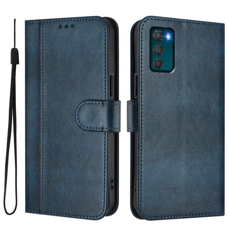 For Motorola Moto G42 4G Line Splicing Buckle Retro Leather Phone Case(Dark Blue)