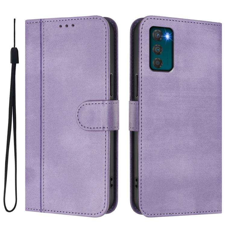 For Motorola Moto G42 4G Line Splicing Buckle Retro Leather Phone Case(Purple)