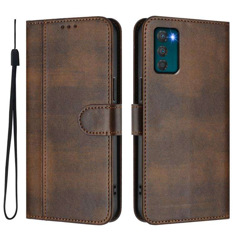 For Motorola Moto G42 4G Line Splicing Buckle Retro Leather Phone Case(Brown)