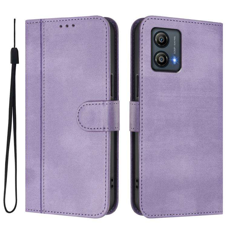 For Motorola Moto G53 5G / G13 4G / G23 4G Line Splicing Buckle Retro Leather Phone Case(Purple)