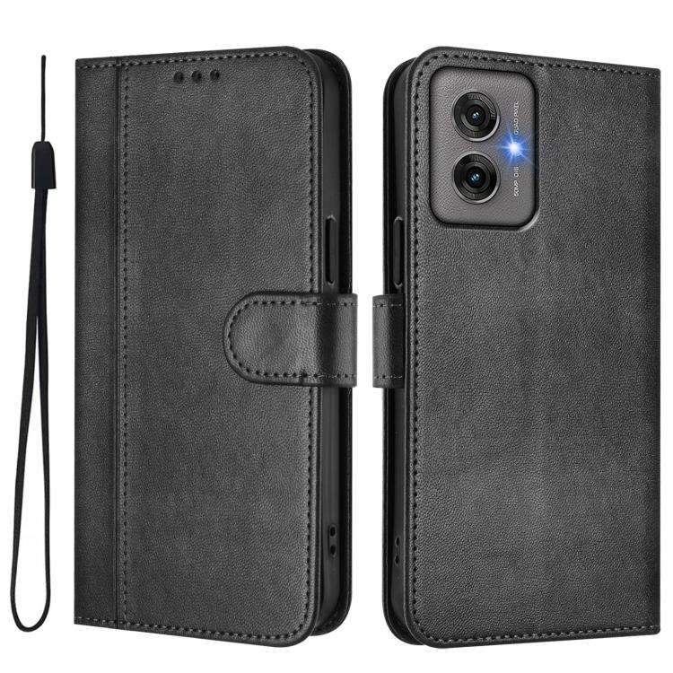 For Motorola Moto G55 5G Line Splicing Buckle Retro Leather Phone Case(Black)