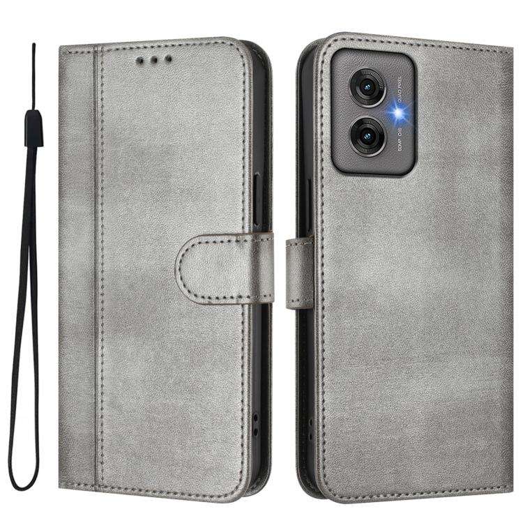 For Motorola Moto G55 5G Line Splicing Buckle Retro Leather Phone Case(Grey)
