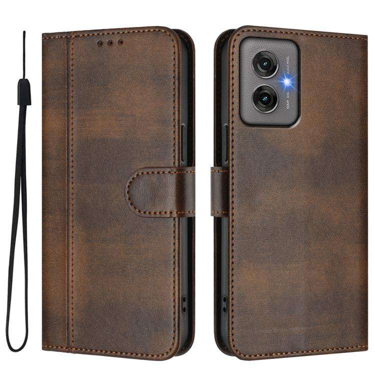 For Motorola Moto G55 5G Line Splicing Buckle Retro Leather Phone Case(Brown)