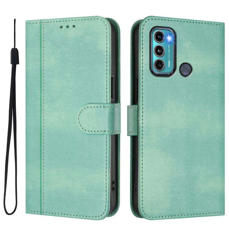 For Motorola Moto G60 / G40 Fusion Line Splicing Buckle Retro Leather Phone Case(Mint)