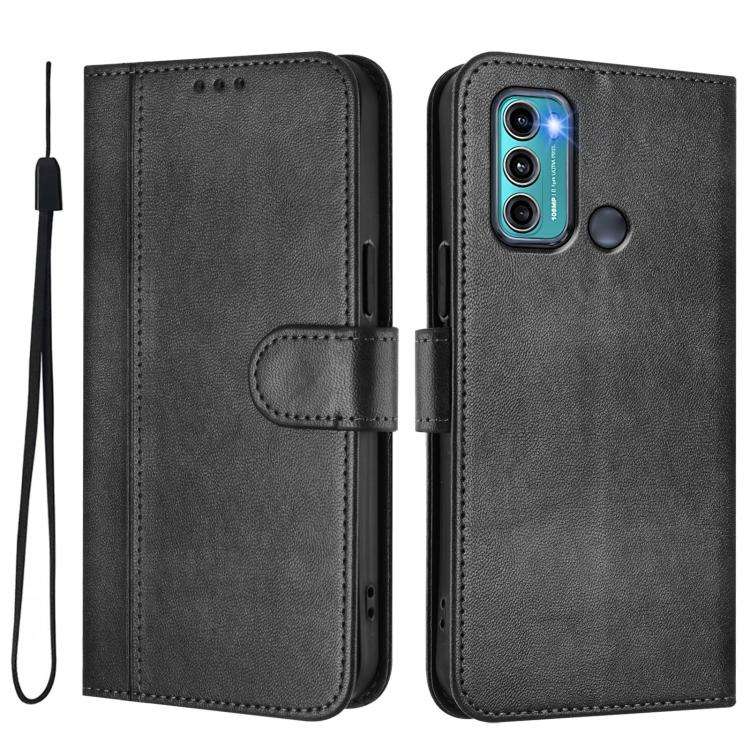 For Motorola Moto G60 / G40 Fusion Line Splicing Buckle Retro Leather Phone Case(Black)