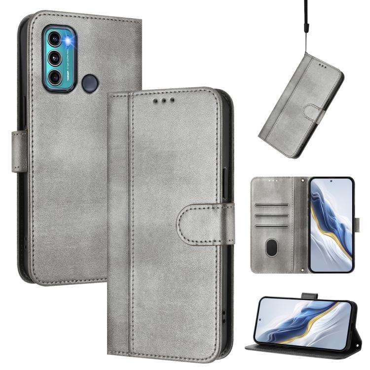 For Motorola Moto G60 / G40 Fusion Line Splicing Buckle Retro Leather Phone Case(Grey)