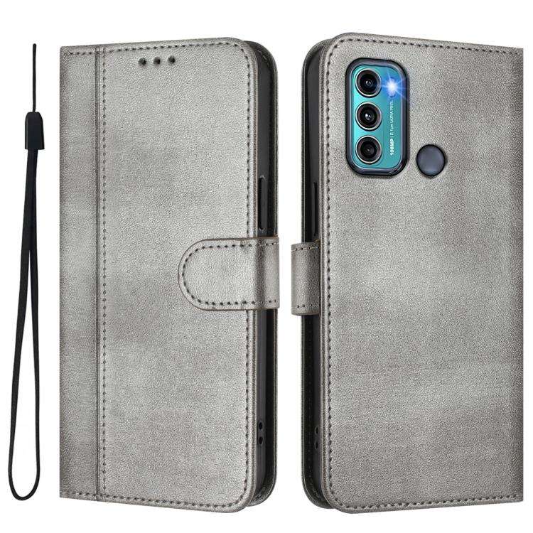 For Motorola Moto G60 / G40 Fusion Line Splicing Buckle Retro Leather Phone Case(Grey)