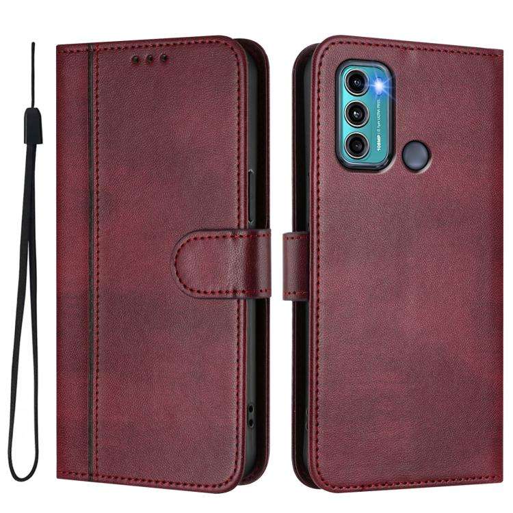 For Motorola Moto G60 / G40 Fusion Line Splicing Buckle Retro Leather Phone Case(Wine Red)