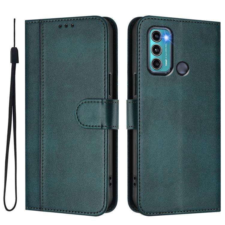 For Motorola Moto G60 / G40 Fusion Line Splicing Buckle Retro Leather Phone Case(Dark Green)