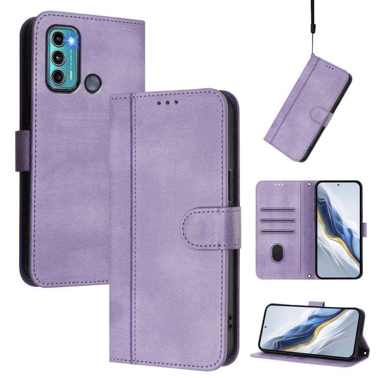For Motorola Moto G60 / G40 Fusion Line Splicing Buckle Retro Leather Phone Case(Purple)