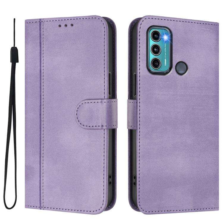 For Motorola Moto G60 / G40 Fusion Line Splicing Buckle Retro Leather Phone Case(Purple)