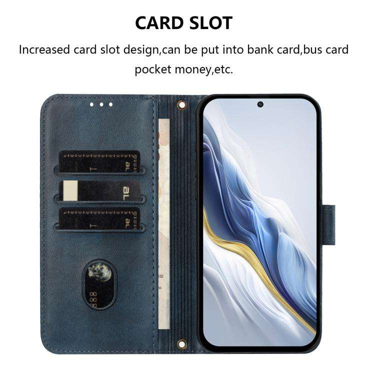 For Motorola Moto G62 5G Global / India Line Splicing Buckle Retro Leather Phone Case(Dark Blue)