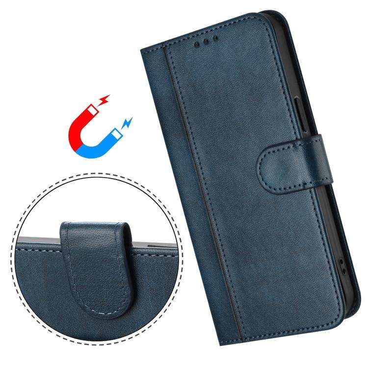 For Motorola Moto G62 5G Global / India Line Splicing Buckle Retro Leather Phone Case(Dark Blue)