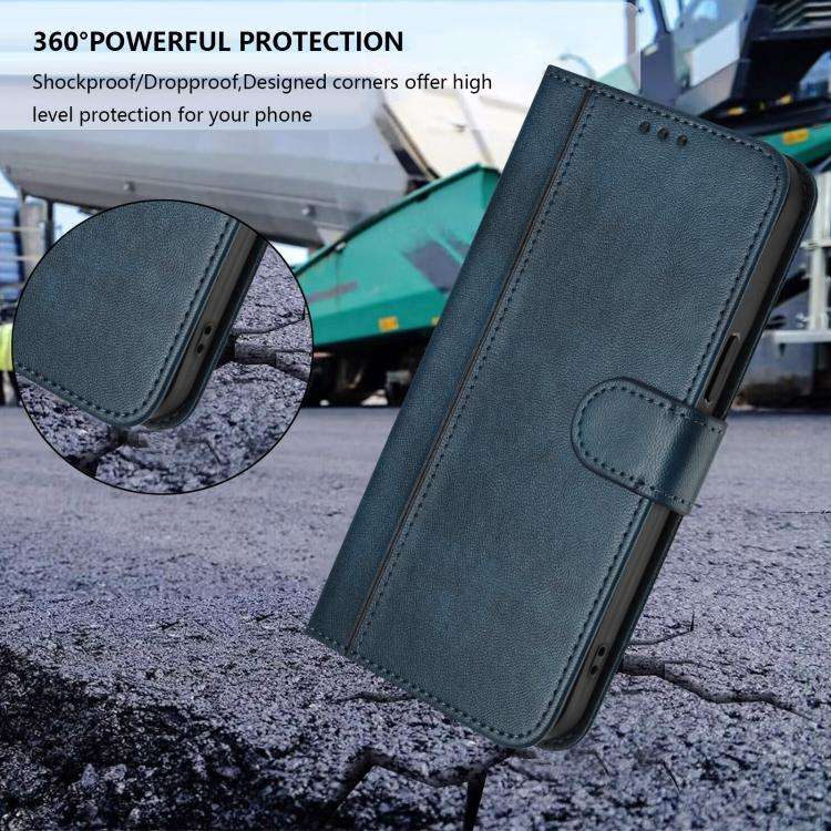 For Motorola Moto G62 5G Global / India Line Splicing Buckle Retro Leather Phone Case(Dark Blue)