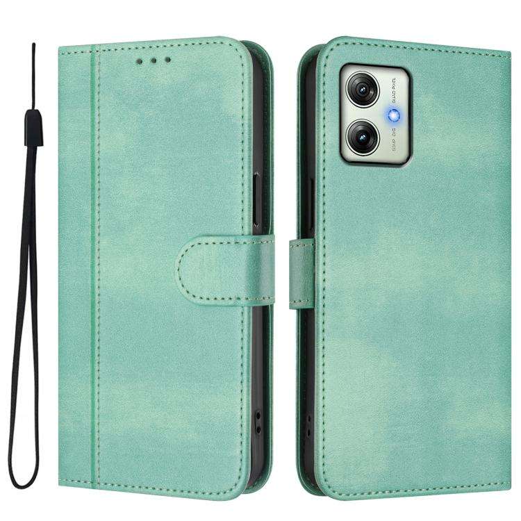 For Motorola Moto G64 India / G54 5G India Line Splicing Buckle Retro Leather Phone Case(Mint)