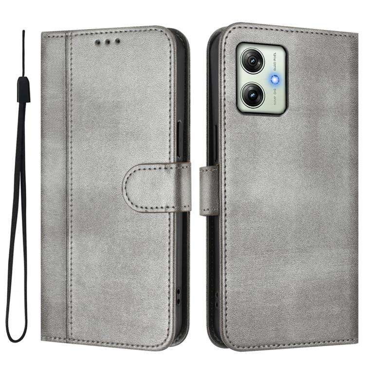 For Motorola Moto G64 India / G54 5G India Line Splicing Buckle Retro Leather Phone Case(Grey)